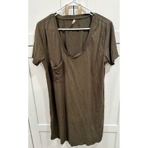 Z Supply Olive Green V Neck Pocket‎ Tunic Dress Size L Faux Suede